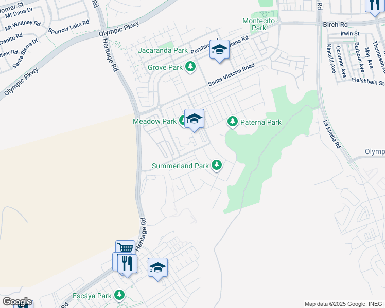 map of restaurants, bars, coffee shops, grocery stores, and more near 1805 Martinez Drive in Chula Vista