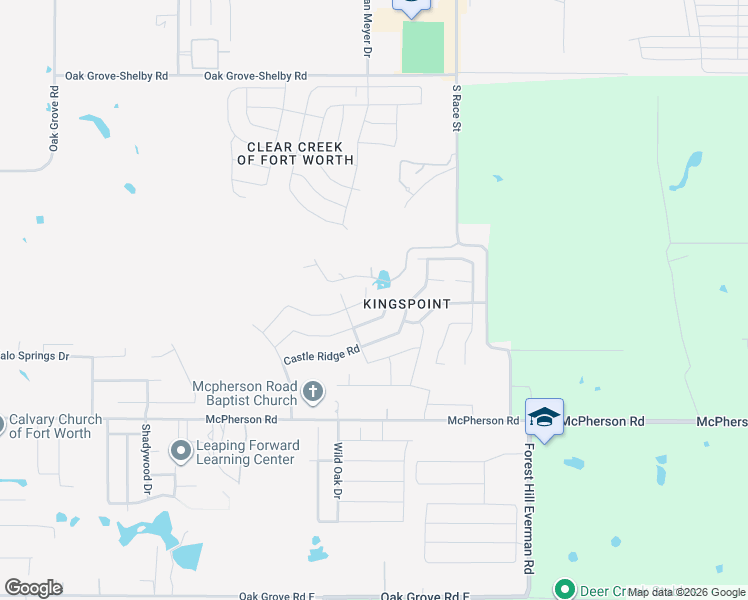 map of restaurants, bars, coffee shops, grocery stores, and more near 1525 Queens Brook Lane in Fort Worth