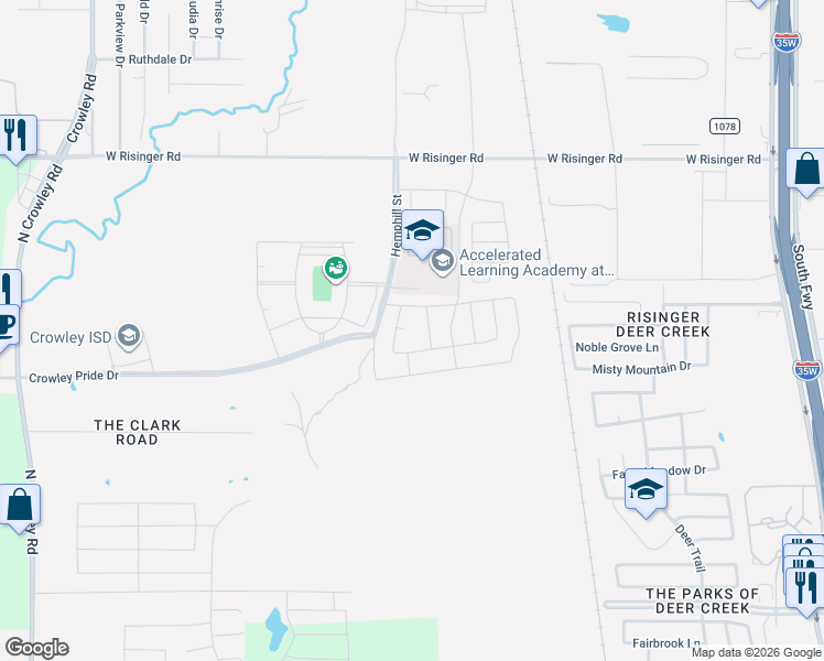 map of restaurants, bars, coffee shops, grocery stores, and more near 9901 Hemphill Street in Fort Worth