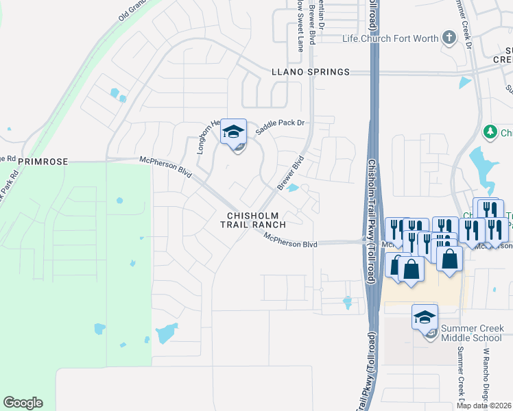 map of restaurants, bars, coffee shops, grocery stores, and more near 9328 Horsemanship Drive in Fort Worth