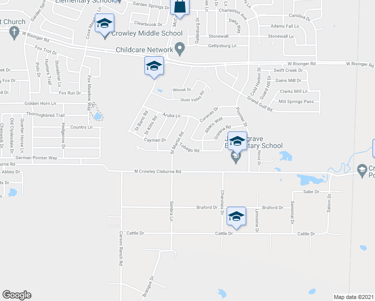 map of restaurants, bars, coffee shops, grocery stores, and more near 9301 Martinique Lane in Fort Worth
