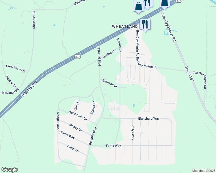 map of restaurants, bars, coffee shops, grocery stores, and more near 5328 Swinson Drive in Fort Worth