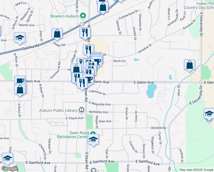 map of restaurants, bars, coffee shops, grocery stores, and more near 904 East Glenn Avenue in Auburn