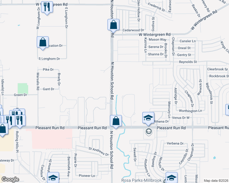 map of restaurants, bars, coffee shops, grocery stores, and more near 1670 North Houston School Road in Lancaster
