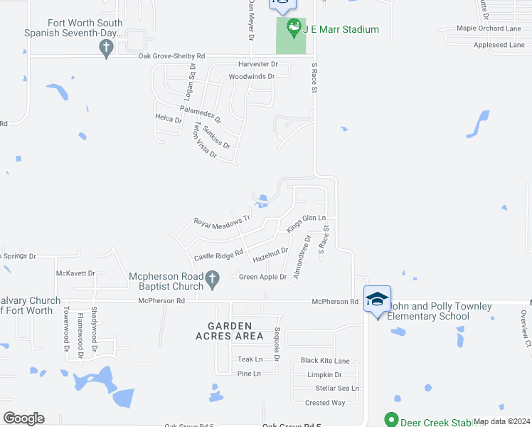 map of restaurants, bars, coffee shops, grocery stores, and more near 1521 Queens Brook Lane in Fort Worth