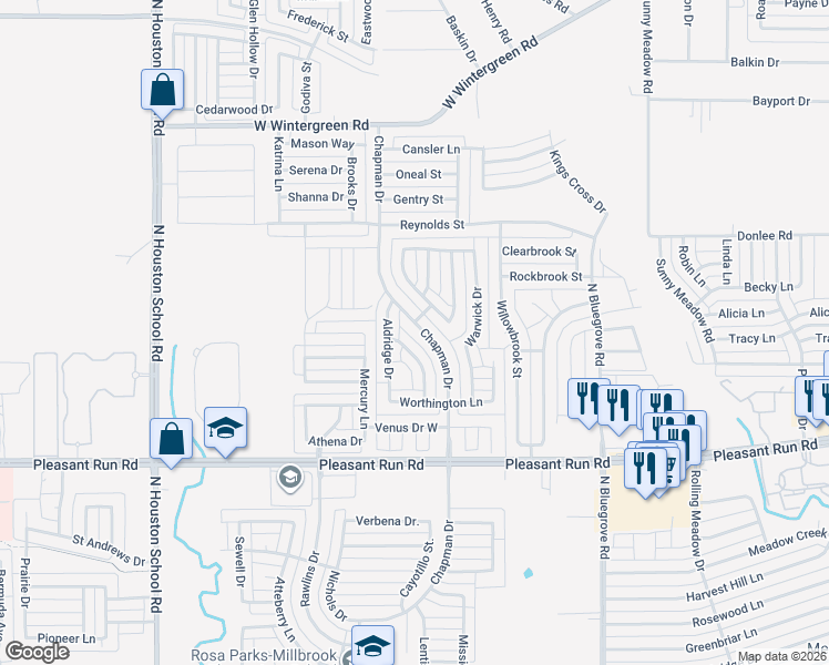 map of restaurants, bars, coffee shops, grocery stores, and more near 1459 Chapman Drive in Lancaster