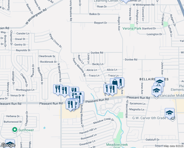 map of restaurants, bars, coffee shops, grocery stores, and more near 1133 Tracy Lane in Lancaster
