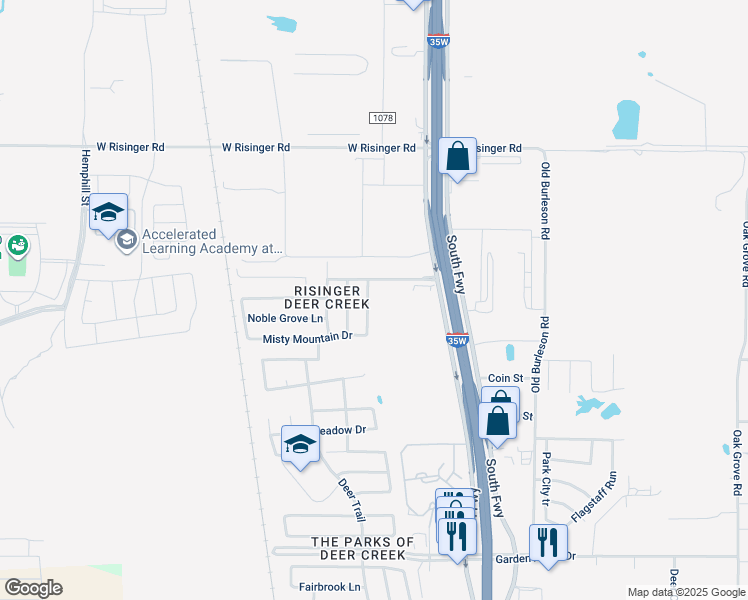map of restaurants, bars, coffee shops, grocery stores, and more near 10017 Iron Ridge Drive in Fort Worth