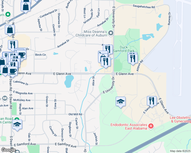 map of restaurants, bars, coffee shops, grocery stores, and more near 182 Alice Circle in Auburn