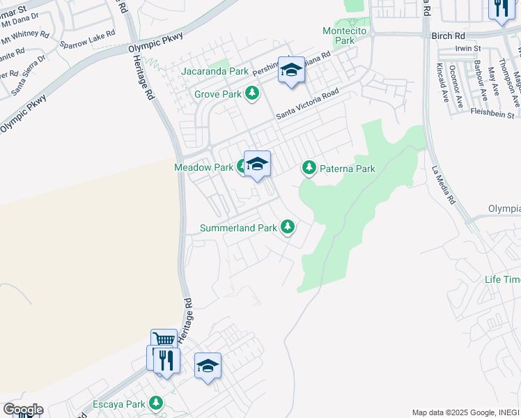 map of restaurants, bars, coffee shops, grocery stores, and more near 1805 Martinez Drive in Chula Vista