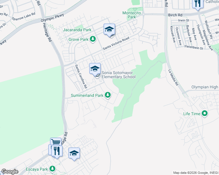 map of restaurants, bars, coffee shops, grocery stores, and more near 1831 Santa Christina Avenue in Chula Vista