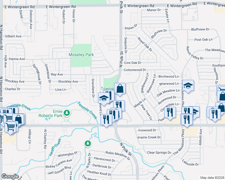 map of restaurants, bars, coffee shops, grocery stores, and more near 903 North Polk Street in DeSoto