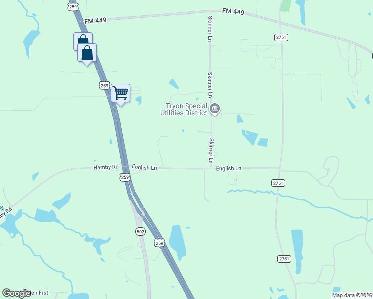 map of restaurants, bars, coffee shops, grocery stores, and more near 433 English Lane in Longview