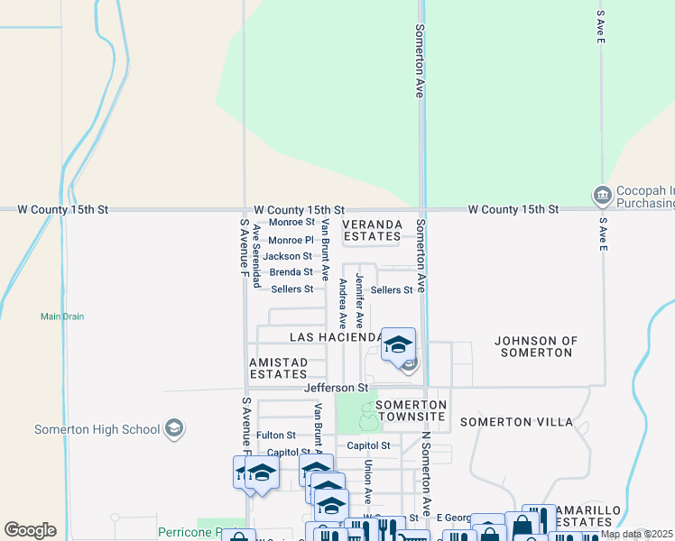 map of restaurants, bars, coffee shops, grocery stores, and more near 1403 Andrea Avenue in Somerton