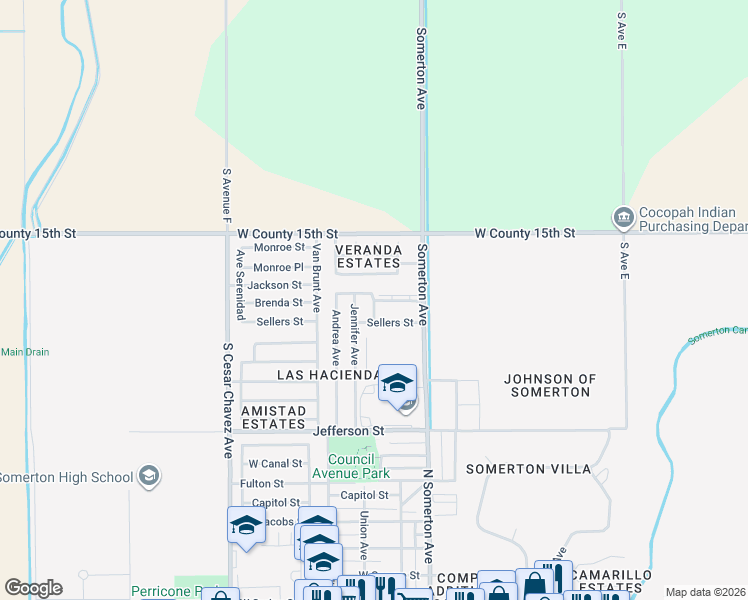 map of restaurants, bars, coffee shops, grocery stores, and more near 1499 Daniela Ave in Somerton