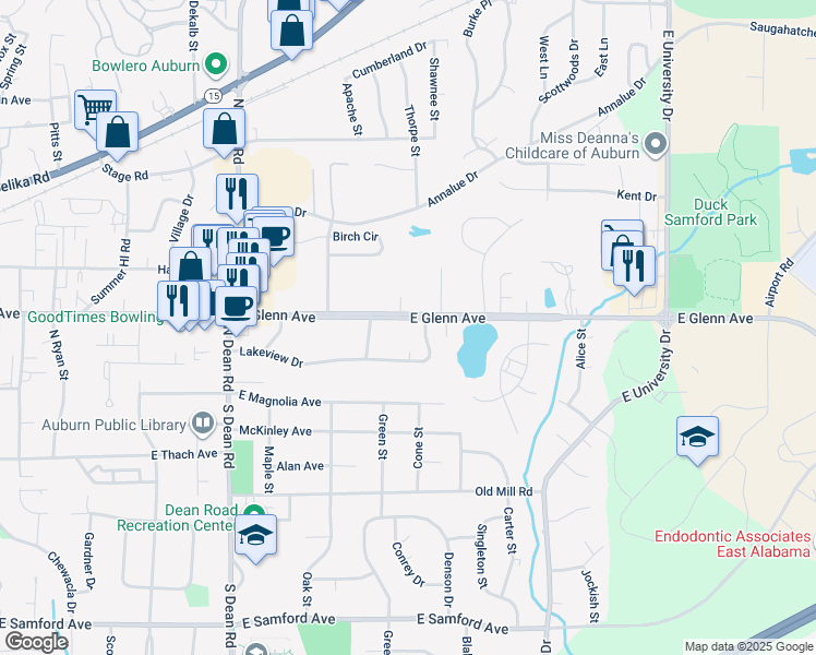 map of restaurants, bars, coffee shops, grocery stores, and more near 1136 East Glenn Avenue in Auburn