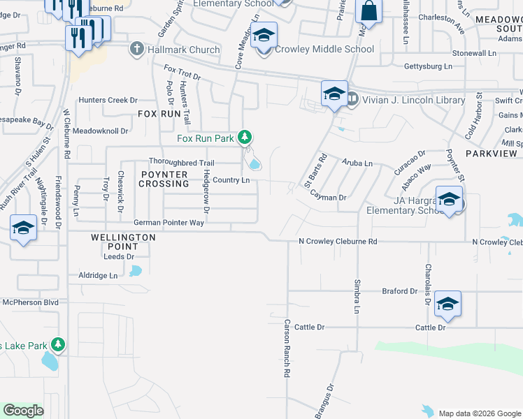 map of restaurants, bars, coffee shops, grocery stores, and more near 9201 Riding Stable Lane in Fort Worth