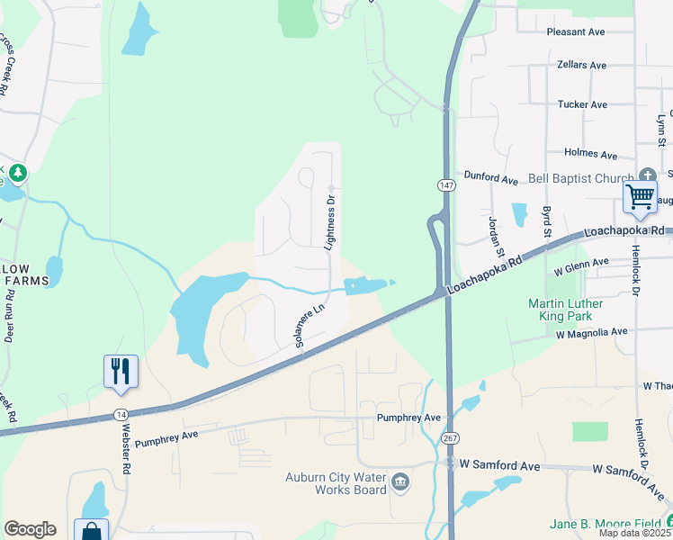 map of restaurants, bars, coffee shops, grocery stores, and more near 200 Solamere Lane in Auburn
