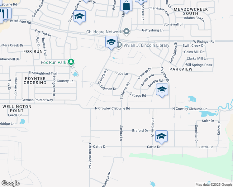 map of restaurants, bars, coffee shops, grocery stores, and more near 3416 Saint Vincent Road in Fort Worth