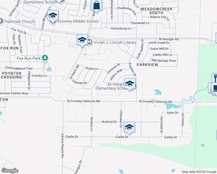 map of restaurants, bars, coffee shops, grocery stores, and more near 3300 Tobago Road in Fort Worth
