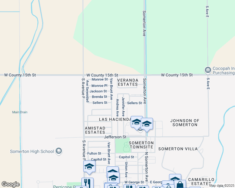map of restaurants, bars, coffee shops, grocery stores, and more near 1598 Andrea Ave in Somerton