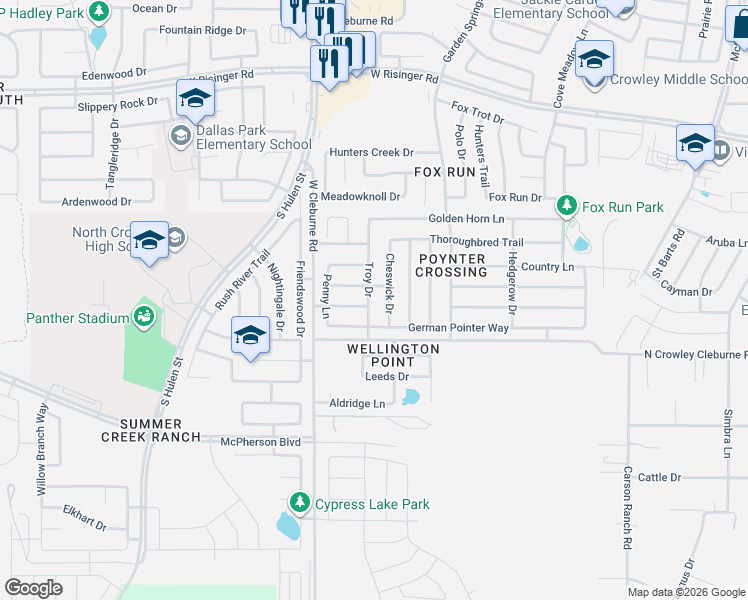 map of restaurants, bars, coffee shops, grocery stores, and more near 9205 Troy Drive in Fort Worth