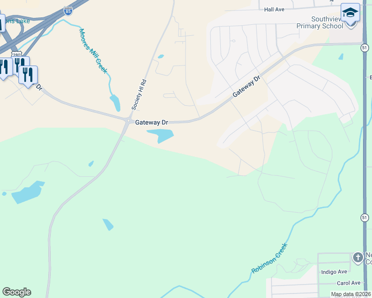 map of restaurants, bars, coffee shops, grocery stores, and more near 3529 Lee Road 0054 in Opelika