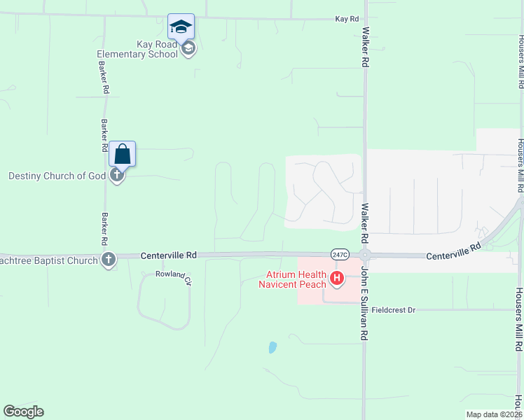 map of restaurants, bars, coffee shops, grocery stores, and more near 114 Hawks Ridge Trace in Byron