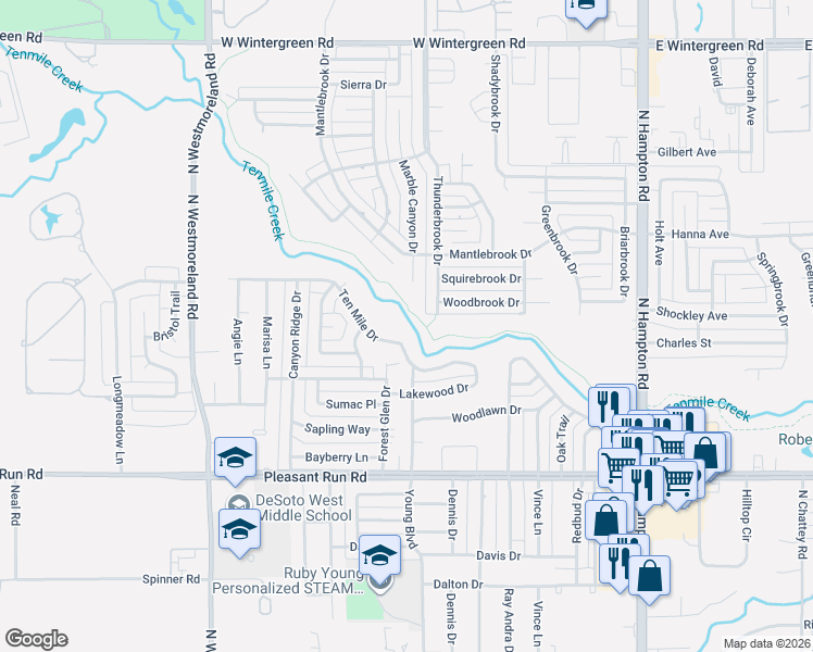 map of restaurants, bars, coffee shops, grocery stores, and more near 522 Ten Mile Drive in DeSoto