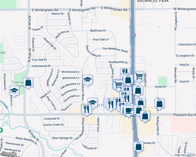 map of restaurants, bars, coffee shops, grocery stores, and more near 1103 Hemlock Court in DeSoto
