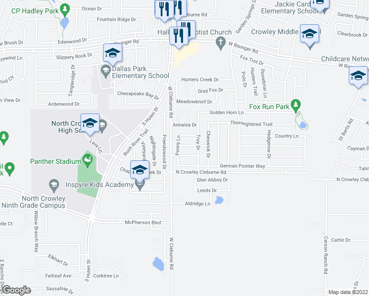map of restaurants, bars, coffee shops, grocery stores, and more near 4321 Kyleigh Drive in Fort Worth