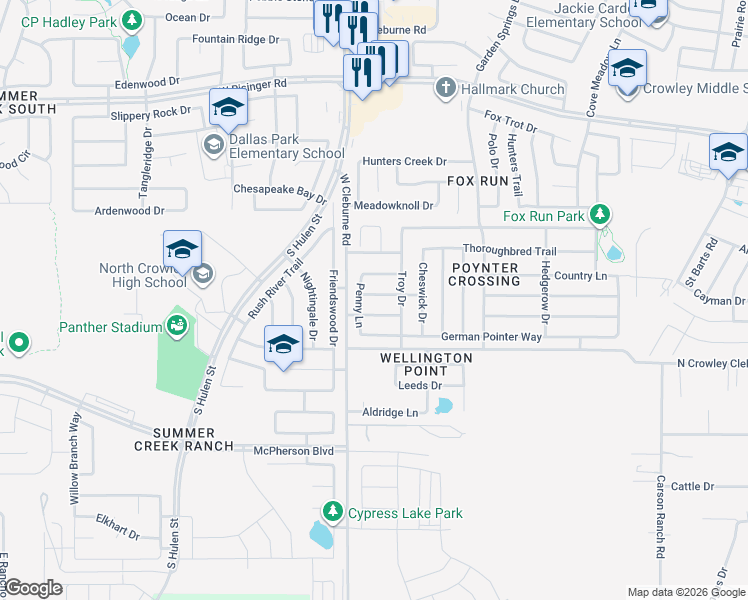 map of restaurants, bars, coffee shops, grocery stores, and more near 4321 Kyleigh Drive in Fort Worth