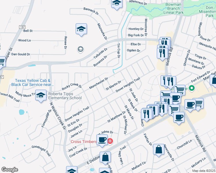 map of restaurants, bars, coffee shops, grocery stores, and more near 3011 Saint Stephen Drive in Mansfield