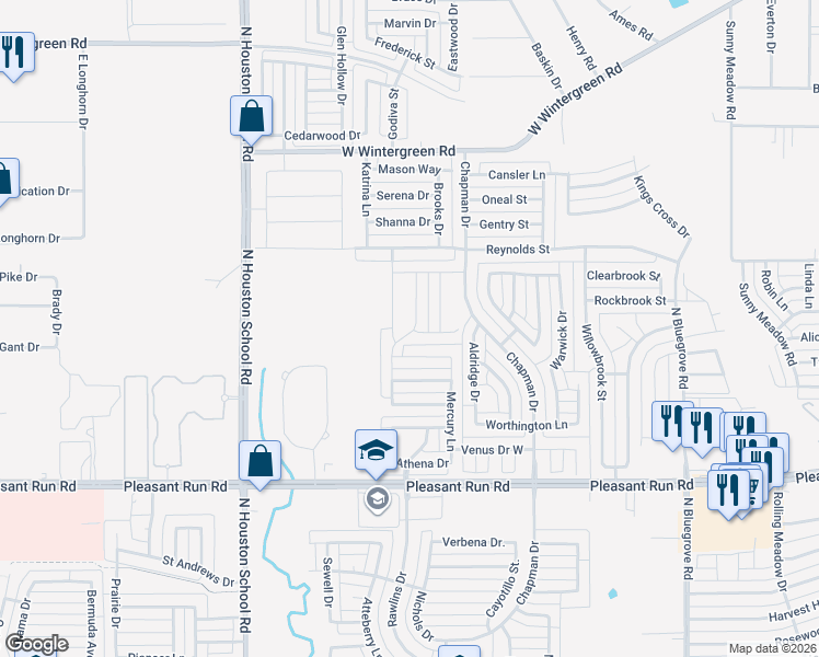 map of restaurants, bars, coffee shops, grocery stores, and more near 1533 Chapman Drive in Lancaster