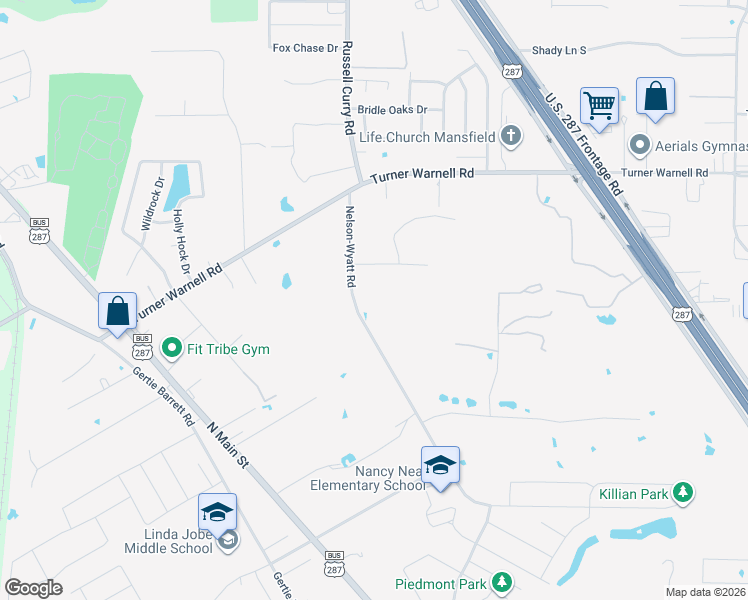 map of restaurants, bars, coffee shops, grocery stores, and more near 2690 Nelson-Wyatt Road in Mansfield