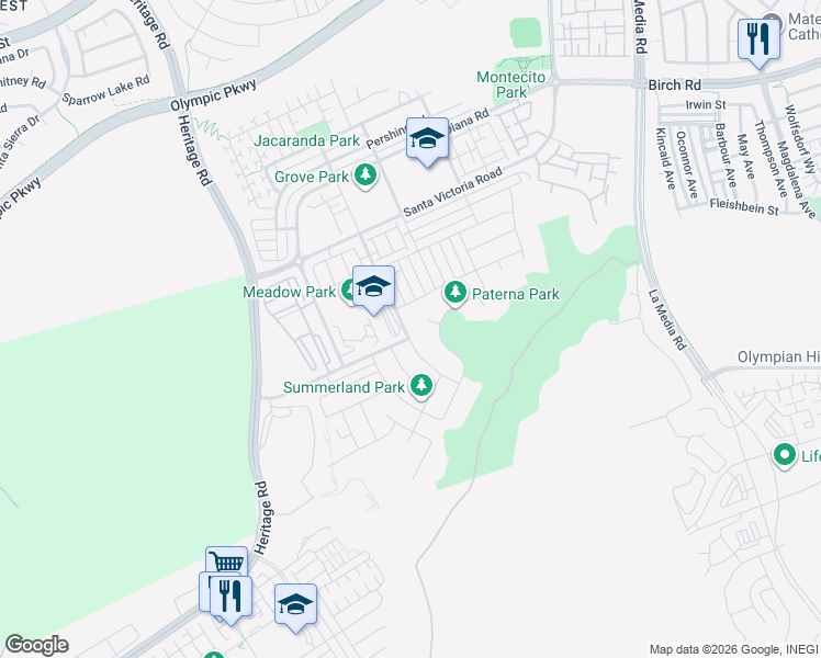 map of restaurants, bars, coffee shops, grocery stores, and more near 1801 Santa Christina Avenue in Chula Vista
