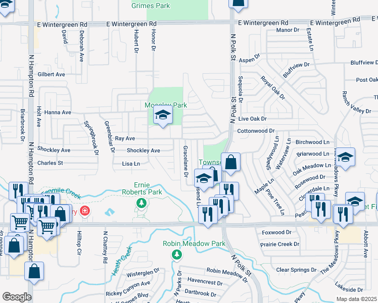 map of restaurants, bars, coffee shops, grocery stores, and more near 1104 Gracelane Drive in DeSoto