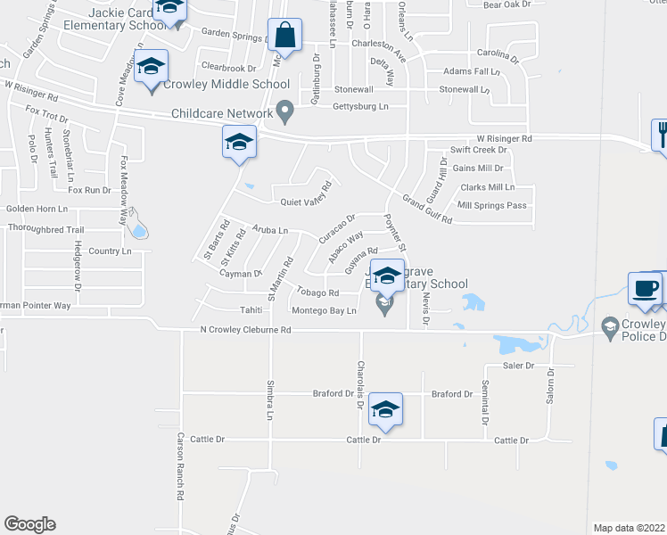 map of restaurants, bars, coffee shops, grocery stores, and more near 9217 Abaco Way in Fort Worth