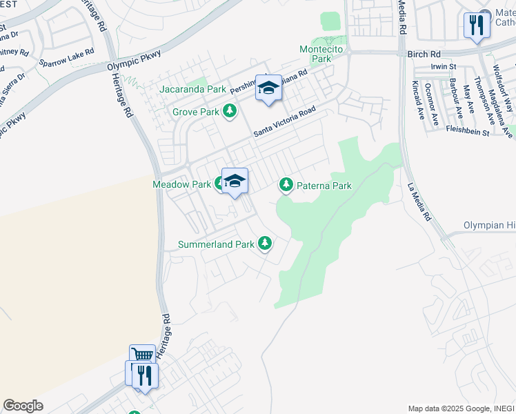 map of restaurants, bars, coffee shops, grocery stores, and more near 1801 Santa Christina Avenue in Chula Vista