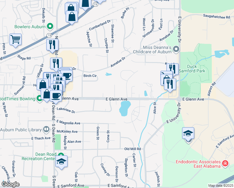 map of restaurants, bars, coffee shops, grocery stores, and more near 208 Dogwood Drive in Auburn
