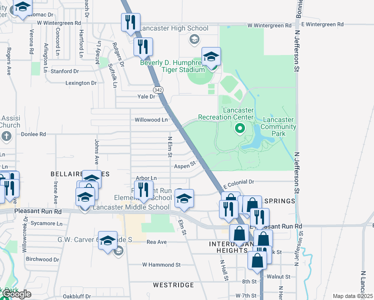 map of restaurants, bars, coffee shops, grocery stores, and more near 107 Laurel Street in Lancaster