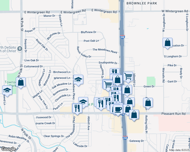 map of restaurants, bars, coffee shops, grocery stores, and more near 1118 Sandalwood Lane in DeSoto