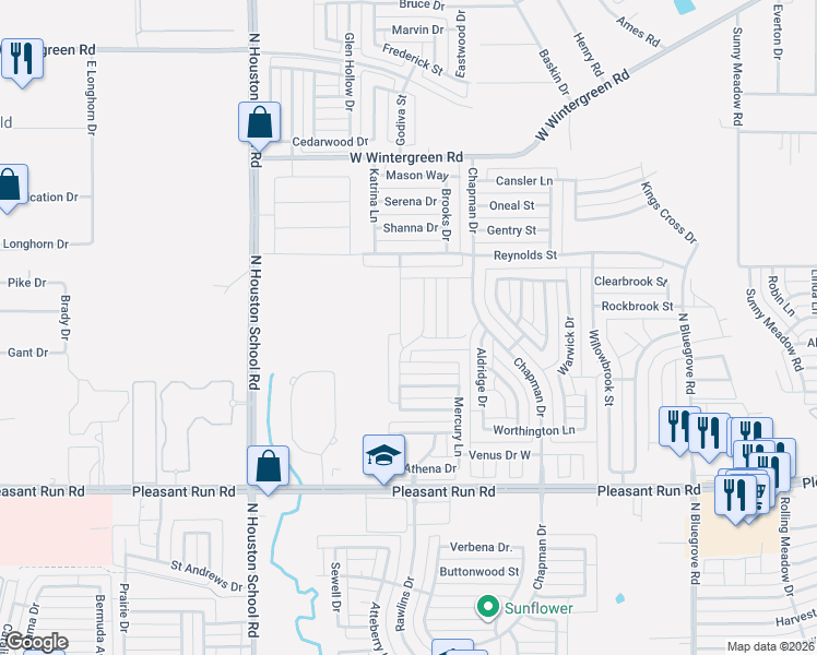 map of restaurants, bars, coffee shops, grocery stores, and more near 1533 Chapman Drive in Lancaster