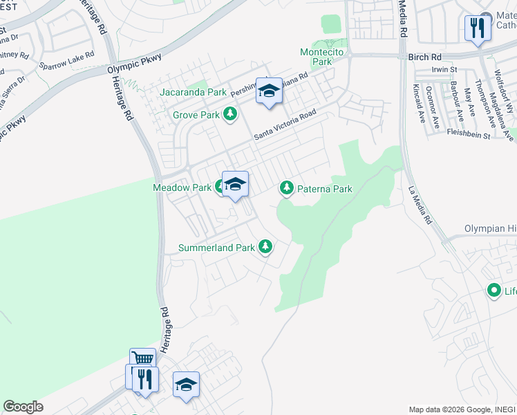 map of restaurants, bars, coffee shops, grocery stores, and more near 1797 Santa Christina Avenue in Chula Vista