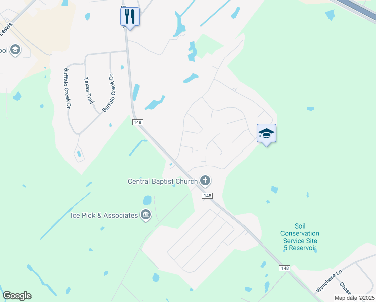 map of restaurants, bars, coffee shops, grocery stores, and more near 201 Creekview Court in Crandall