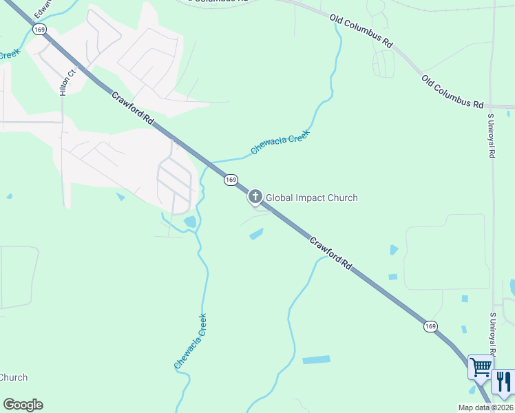 map of restaurants, bars, coffee shops, grocery stores, and more near 1107 Crawford Road in Opelika