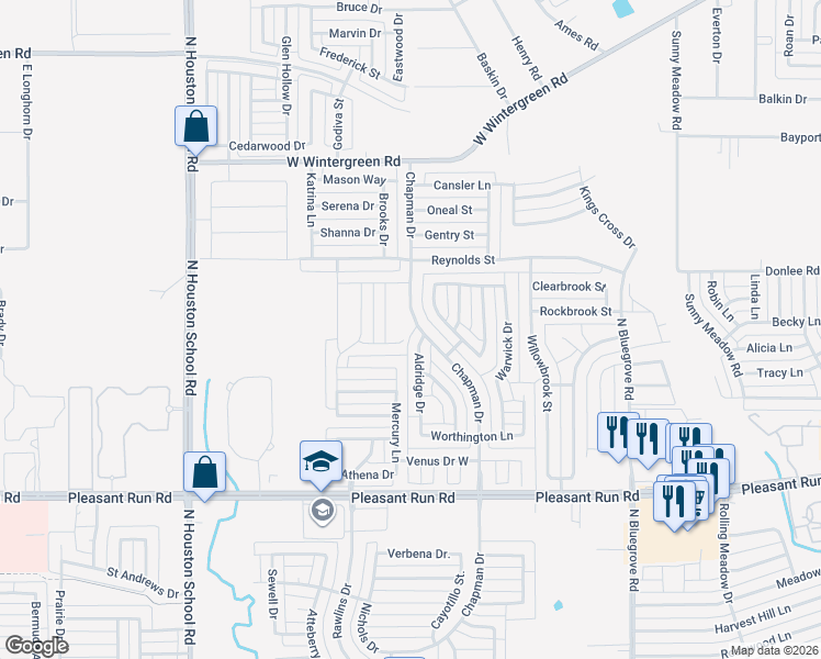 map of restaurants, bars, coffee shops, grocery stores, and more near 1533 Chapman Drive in Lancaster