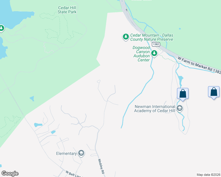 map of restaurants, bars, coffee shops, grocery stores, and more near 1075 Mobley Road in Cedar Hill