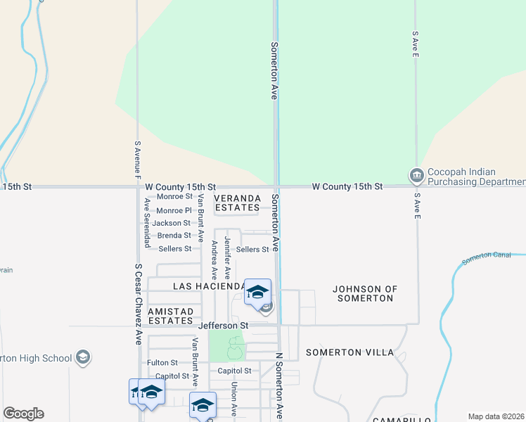 map of restaurants, bars, coffee shops, grocery stores, and more near Monroe Street in Somerton