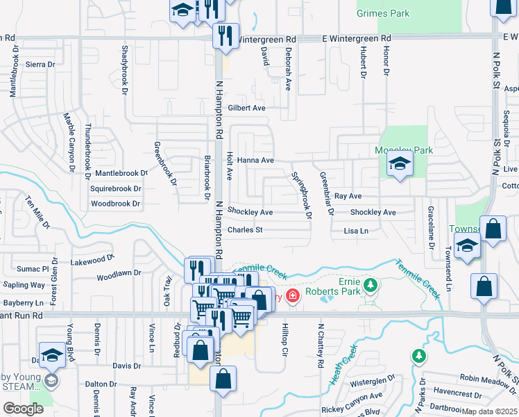map of restaurants, bars, coffee shops, grocery stores, and more near 129 Shockley Avenue in DeSoto